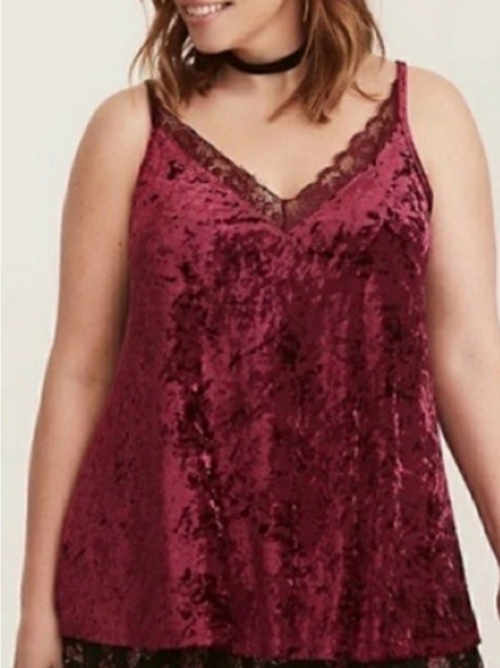 Torrid Burgundy Velvet Lace Cami Y2K Whimsigoth Boho Dark Feminine Date Night - Picture 3 of 13